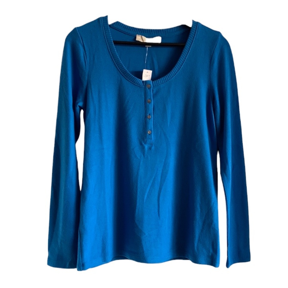 LOFT NEW Henley Top Blue Small Soft Long Sleeve Front Relax-wear Casual